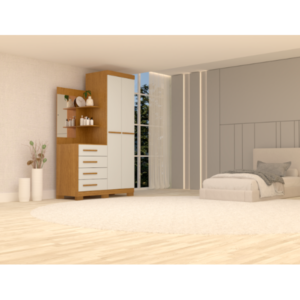 Roupeiro ACP Moveis Melissa 2 Portas 4 Gavetas com Espelho Cinamomo/Off White-79610d18-b7dc-4c5a-8813-f8ae092836ed