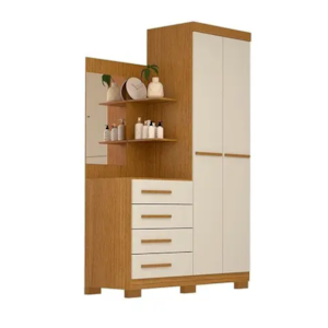 Roupeiro ACP Moveis Melissa 2 Portas 4 Gavetas com Espelho Cinamomo/Off White