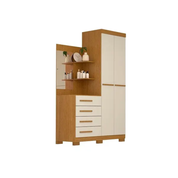 Roupeiro ACP Moveis Melissa 2 Portas 4 Gavetas com Espelho Cinamomo/Off White-dd6ea48a-c791-4711-8779-d51bf63b28cb