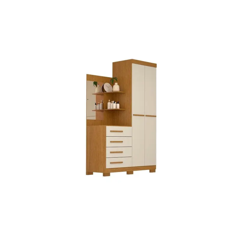 Roupeiro ACP Moveis Melissa 2 Portas 4 Gavetas com Espelho Cinamomo/Off White