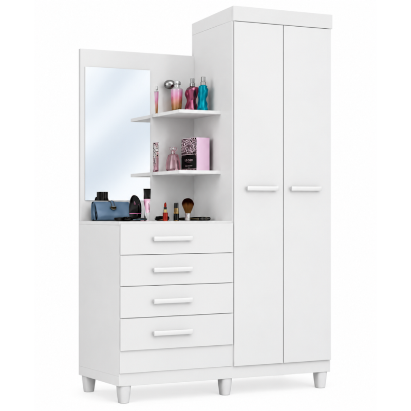 Roupeiro ACP Moveis Melissa 2 Portas 4 Gavetas com Espelho Flex-1c941407-6b76-454b-bd55-2496cf819f76