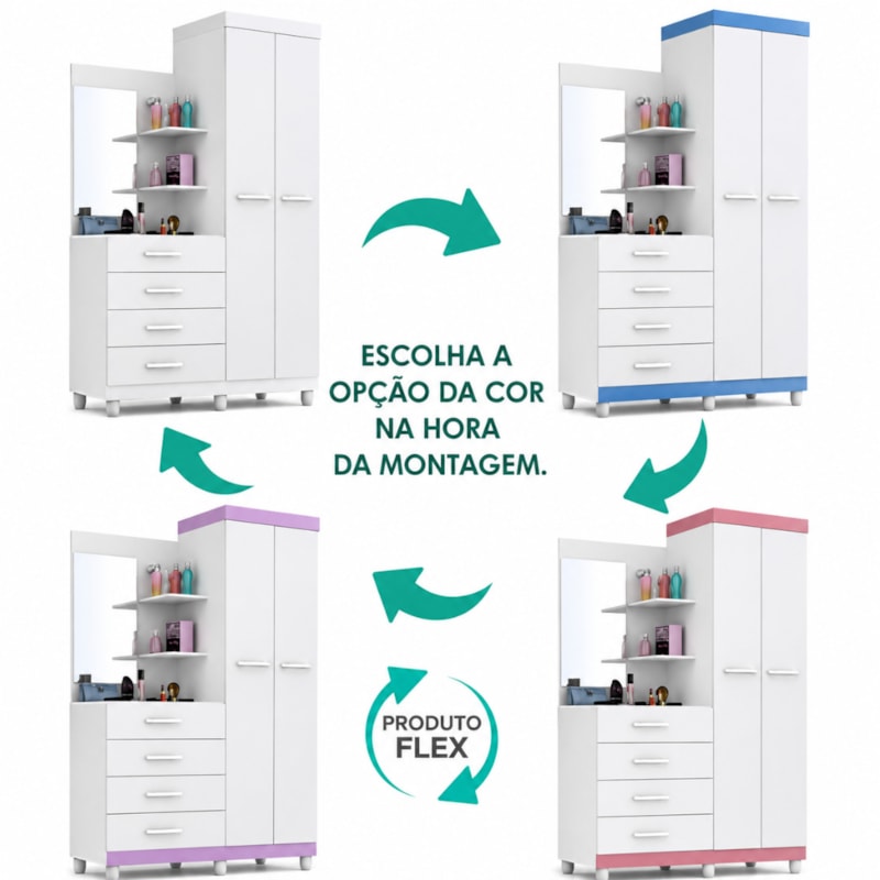 Roupeiro ACP Moveis Melissa 2 Portas 4 Gavetas com Espelho Flex-82a3a72c-248d-4ef0-8348-44bf7d9f0dd4