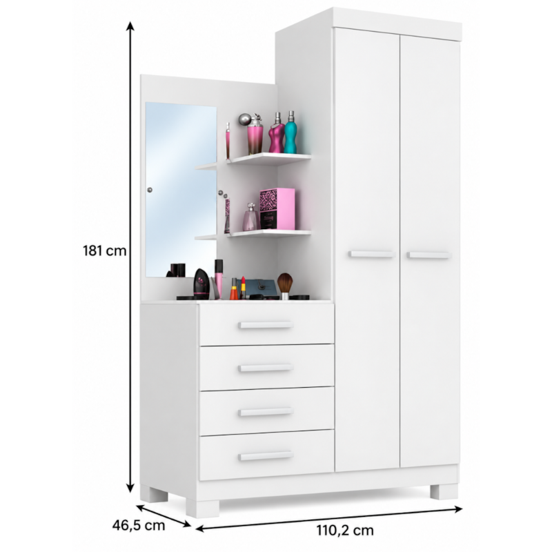 Roupeiro ACP Moveis Melissa 2 Portas 4 Gavetas com Espelho Flex-bcb49d14-58a0-42c5-a53e-0cc747bb9190