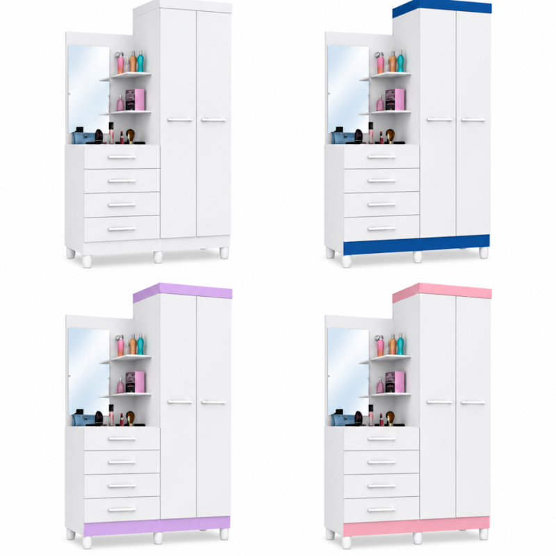 Roupeiro ACP Moveis Melissa 2 Portas 4 Gavetas com Espelho Flex-bae53fed-0eb9-4689-8cef-239f873673d3
