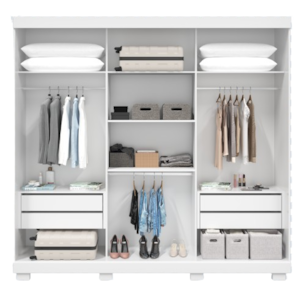 Roupeiro ACP Moveis Zara 3 Portas 4 Gavetas com Espelho Branco
