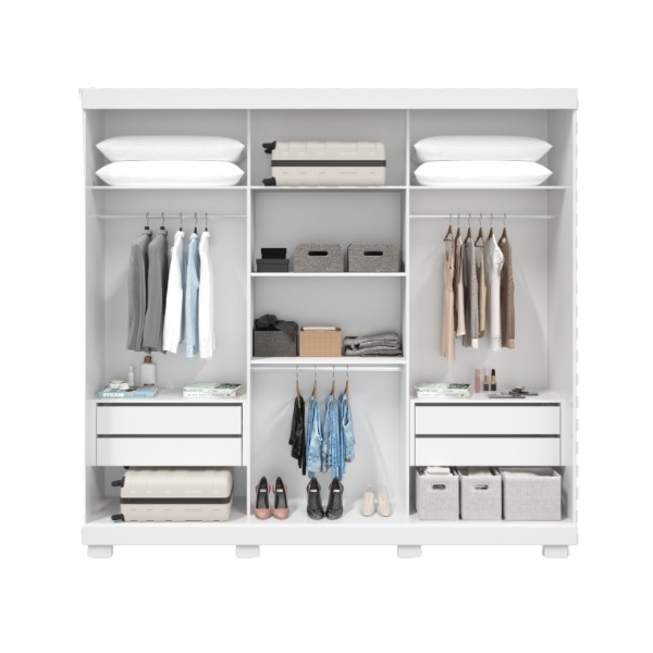 Roupeiro ACP Moveis Zara 3 Portas 4 Gavetas com Espelho Branco-5f3b60b6-1ab0-434a-9533-3f103015651a