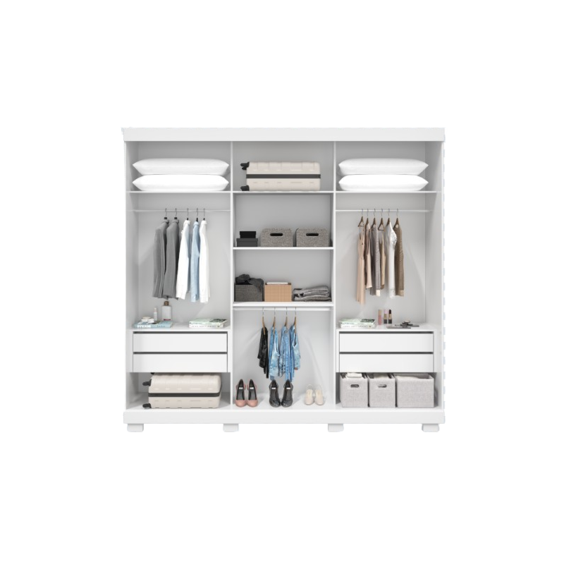 Roupeiro ACP Moveis Zara 3 Portas 4 Gavetas com Espelho Branco