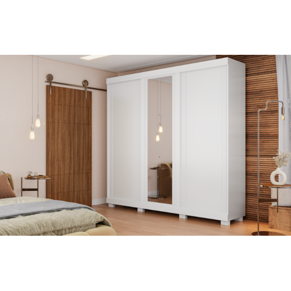 Roupeiro ACP Moveis Zara 3 Portas 4 Gavetas com Espelho Branco-56356b1a-e723-4ad2-9276-7ea20a1a49ad