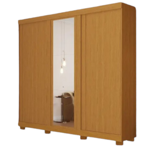 Roupeiro ACP Moveis Zara 3 Portas 4 Gavetas com Espelho Cinamomo/Off White/Cinamomo