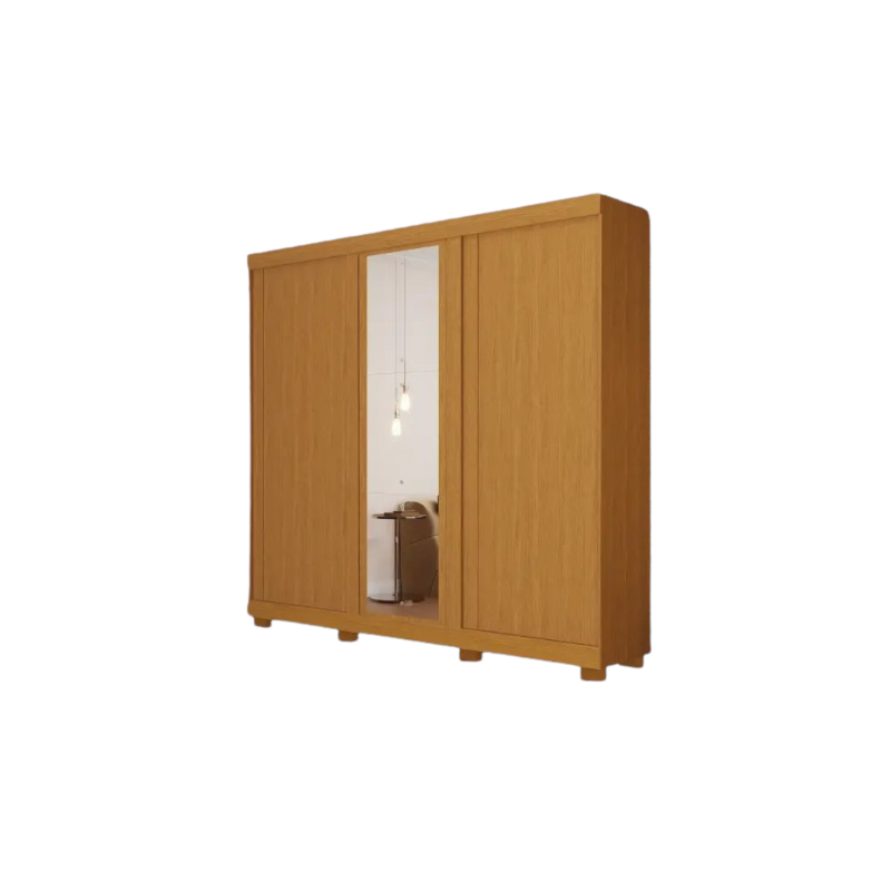 Roupeiro ACP Moveis Zara 3 Portas 4 Gavetas com Espelho Cinamomo/Off White/Cinamomo