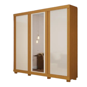 Roupeiro ACP Moveis Zara 3 Portas 4 Gavetas com Espelho Cinamomo/Off White/Cinamomo