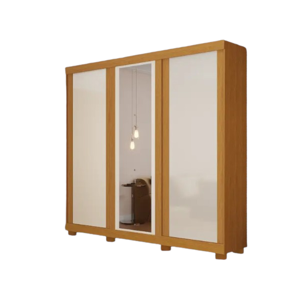 Roupeiro ACP Moveis Zara 3 Portas 4 Gavetas com Espelho Cinamomo/Off White/Cinamomo-62034694-85af-4578-a365-0c229973c263