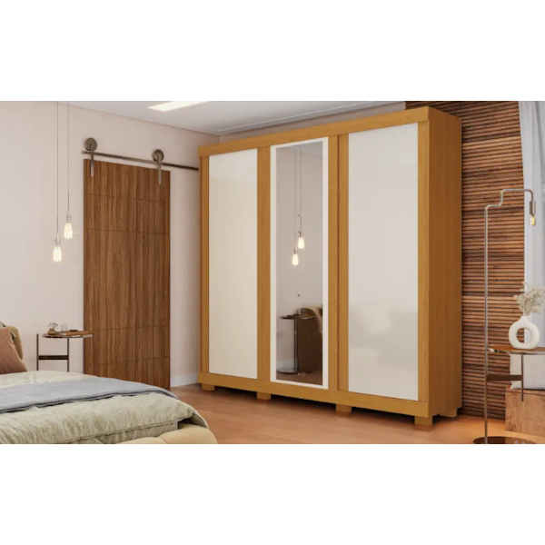 Roupeiro ACP Moveis Zara 3 Portas 4 Gavetas com Espelho Cinamomo/Off White/Cinamomo-45f3ff95-de54-44e0-8a5f-b0e81ff9ddbd