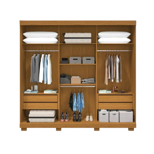 Roupeiro ACP Moveis Zara 3 Portas 4 Gavetas com Espelho Cinamomo/Off White/Cinamomo-2862daf2-ef94-4e01-b8c6-1047922b9c1a