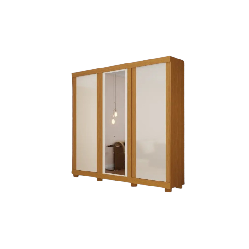 Roupeiro ACP Moveis Zara 3 Portas 4 Gavetas com Espelho Cinamomo/Off White/Cinamomo