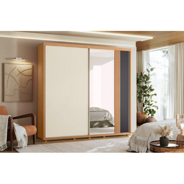 Roupeiro Albatroz Acacia 2 Portas de Correr 4 Gavetas com 4Espelho Freijo/Off White/Titanium Flex-4351ff46-42ca-421b-ab28-4f56027ca73a