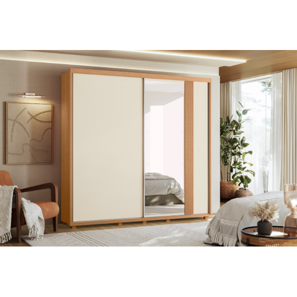 Roupeiro Albatroz Acacia 2 Portas de Correr 4 Gavetas com 4Espelho Freijo/Off White/Titanium Flex-872494ad-c2f2-4058-a983-931b466acec0