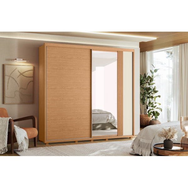 Roupeiro Albatroz Acacia 2 Portas de Correr 4 Gavetas com 4Espelho Freijo/Off White/Titanium Flex-00951703-6eb1-42e3-8631-65e6d55bf468