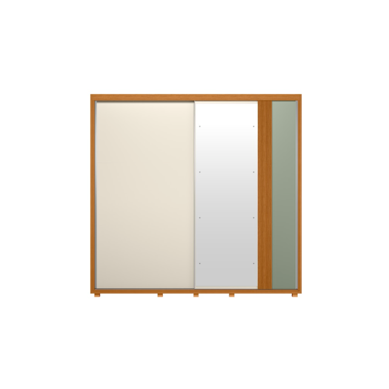 Roupeiro Albatroz Acacia 2 Portas de Correr 4 Gavetas com 4Espelhos Cinamomo/Off White/Salvia Flex