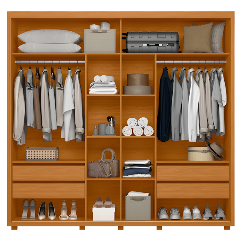 Roupeiro Albatroz Acacia 2 Portas de Correr 4 Gavetas com 4Espelhos Cinamomo/Off White/Salvia Flex-68a86d4f-99fa-484d-b0a4-c62bb15a78c2