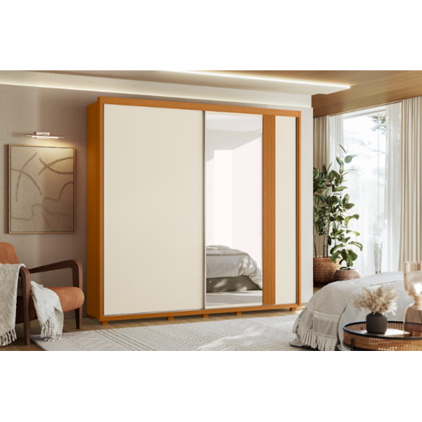 Roupeiro Albatroz Acacia 2 Portas de Correr 4 Gavetas com 4Espelhos Cinamomo/Off White/Salvia Flex-5085634e-ec68-460b-b905-ea28296e8b68