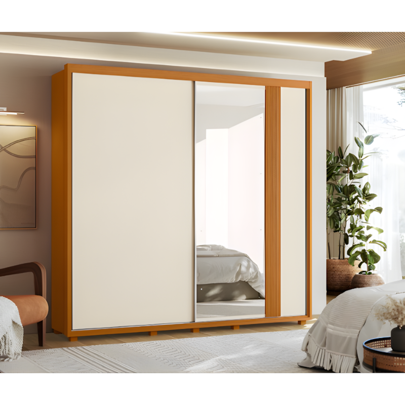 Roupeiro Albatroz Acacia 2 Portas de Correr 4 Gavetas com 4Espelhos Cinamomo/Off White/Salvia Flex-55f6cf77-e66d-4b28-aacc-a6a1a6b13c15