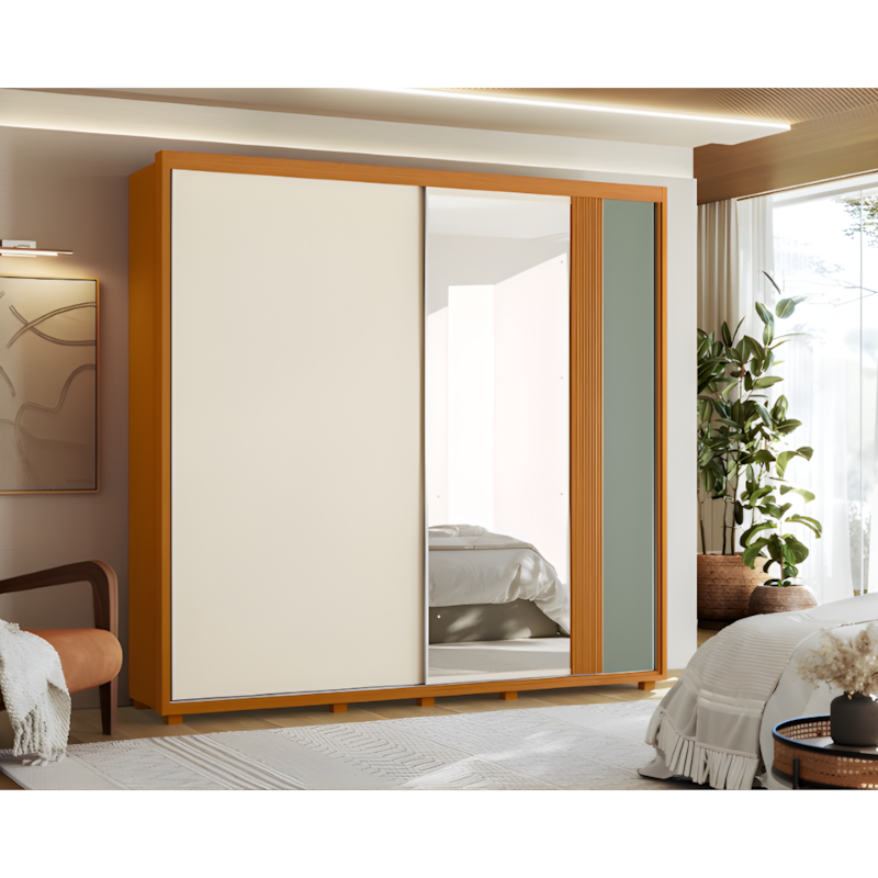 Roupeiro Albatroz Acacia 2 Portas de Correr 4 Gavetas com 4Espelhos Cinamomo/Off White/Salvia Flex-7c22827f-83a3-4aa5-9c35-ab59e824d94e
