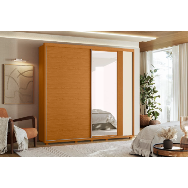 Roupeiro Albatroz Acacia 2 Portas de Correr 4 Gavetas com 4Espelhos Cinamomo/Off White/Salvia Flex-1b7331ad-84bb-464e-9835-c2cd8e67b0de