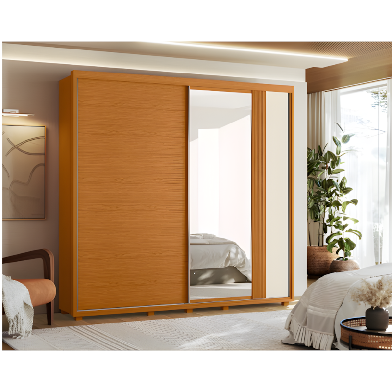 Roupeiro Albatroz Acacia 2 Portas de Correr 4 Gavetas com 4Espelhos Cinamomo/Off White/Salvia Flex-42a9de12-91c2-4b6e-89c8-3235b6e9c885