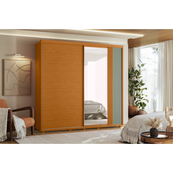 Roupeiro Albatroz Acacia 2 Portas de Correr 4 Gavetas com 4Espelhos Cinamomo/Off White/Salvia Flex-c2674299-ddb4-457b-983c-acb941b11c28