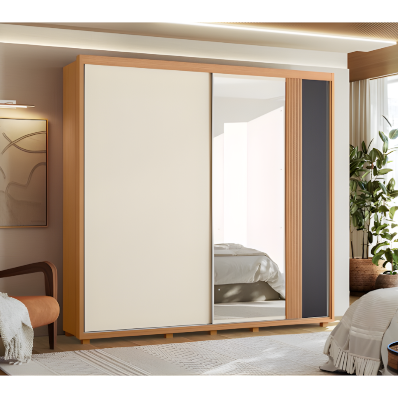 Roupeiro Albatroz Acácia 2 Portas de Correr 4 Gavetas com Espelho Freijo/Off White/Titanium-059a9dbf-7612-42f8-8931-67f2b170d9e8