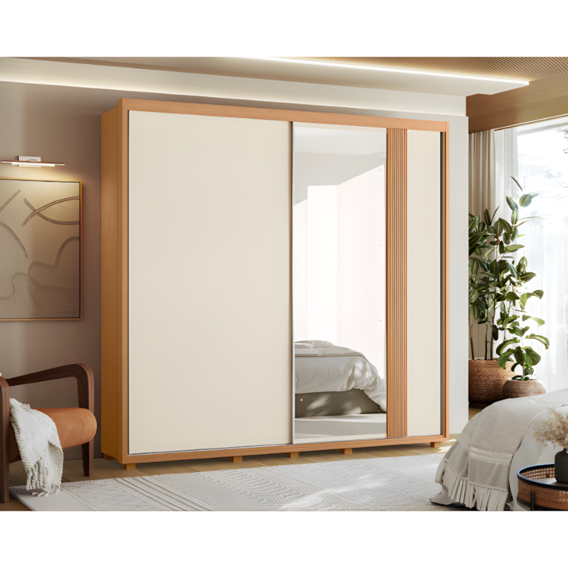 Roupeiro Albatroz Acácia 2 Portas de Correr 4 Gavetas com Espelho Freijo/Off White/Titanium-38aeeca5-9748-4a6f-a02f-72eb4c6aef73