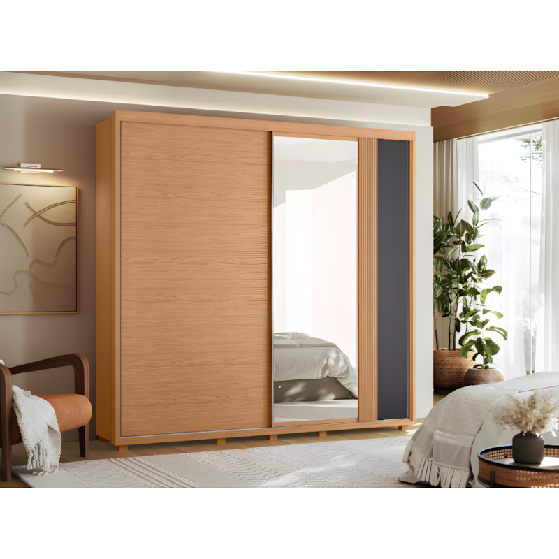 Roupeiro Albatroz Acácia 2 Portas de Correr 4 Gavetas com Espelho Freijo/Off White/Titanium-ae0e990a-14b2-479a-b48a-0237f68419ae