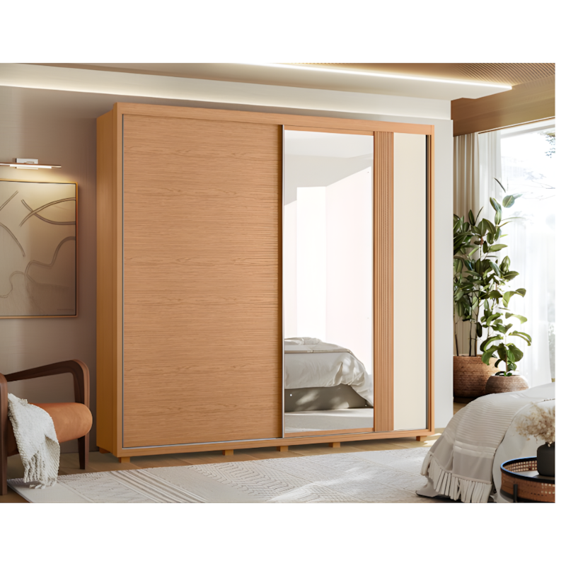 Roupeiro Albatroz Acácia 2 Portas de Correr 4 Gavetas com Espelho Freijo/Off White/Titanium-b46c95bd-1219-4a80-9859-dff3cf9cf319