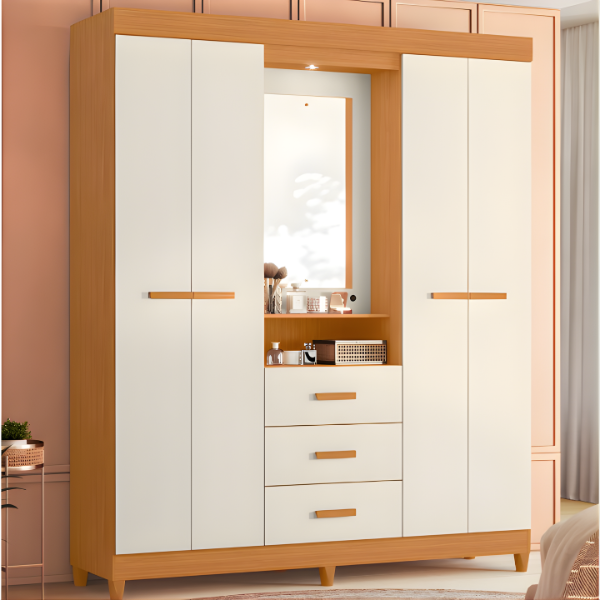 Roupeiro Albatroz Agata 4 Portas 3 Gavetas Espelho Incluso 0,70X0,36M Cinamomo/Off White Interno Branco-5a548d28-a713-4646-9f17-15464270089e