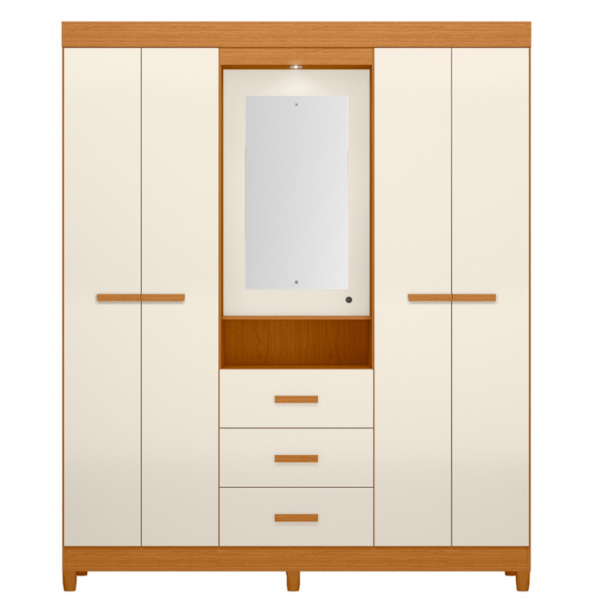 Roupeiro Albatroz Agata 4 Portas 3 Gavetas Espelho Incluso 0,70X0,36M Cinamomo/Off White Interno Branco-99f31755-e24f-4240-a34e-20bebc859f1e
