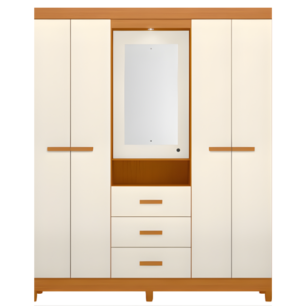 Roupeiro Albatroz Agata 4 Portas 3 Gavetas Espelho Incluso 0,70X0,36M Cinamomo/Off White Interno Branco-d1ea15eb-38f9-4bc9-923d-7aa26bacf0bf