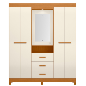 Roupeiro Albatroz Agata 4 Portas 3 Gavetas Espelho Incluso 0,70X0,36M Cinamomo/Off White Interno Branco