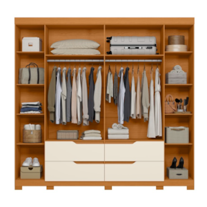 Roupeiro Albatroz Doble Casal 4 Portas 4 Gavetas com 4 Espelhos Cinamomo/Off White