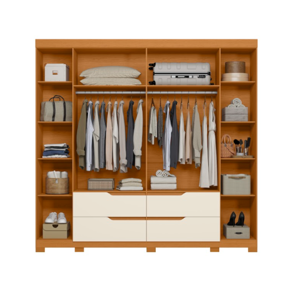 Roupeiro Albatroz Doble Casal 4 Portas 4 Gavetas com 4 Espelhos Cinamomo/Off White-c3aa2e0f-57b7-4212-ad9b-5bbefc911086