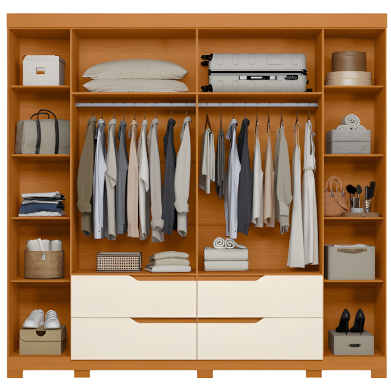 Roupeiro Albatroz Doble Casal 4 Portas 4 Gavetas com 4 Espelhos Cinamomo/Off White-59eac842-049c-4737-85c4-5dbbd5b50b4a