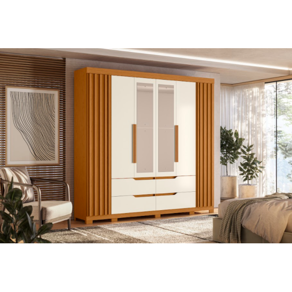 Roupeiro Albatroz Doble Casal 4 Portas 4 Gavetas com 4 Espelhos Cinamomo/Off White-3053bbfc-f4be-4e36-8f5f-f13200db8310