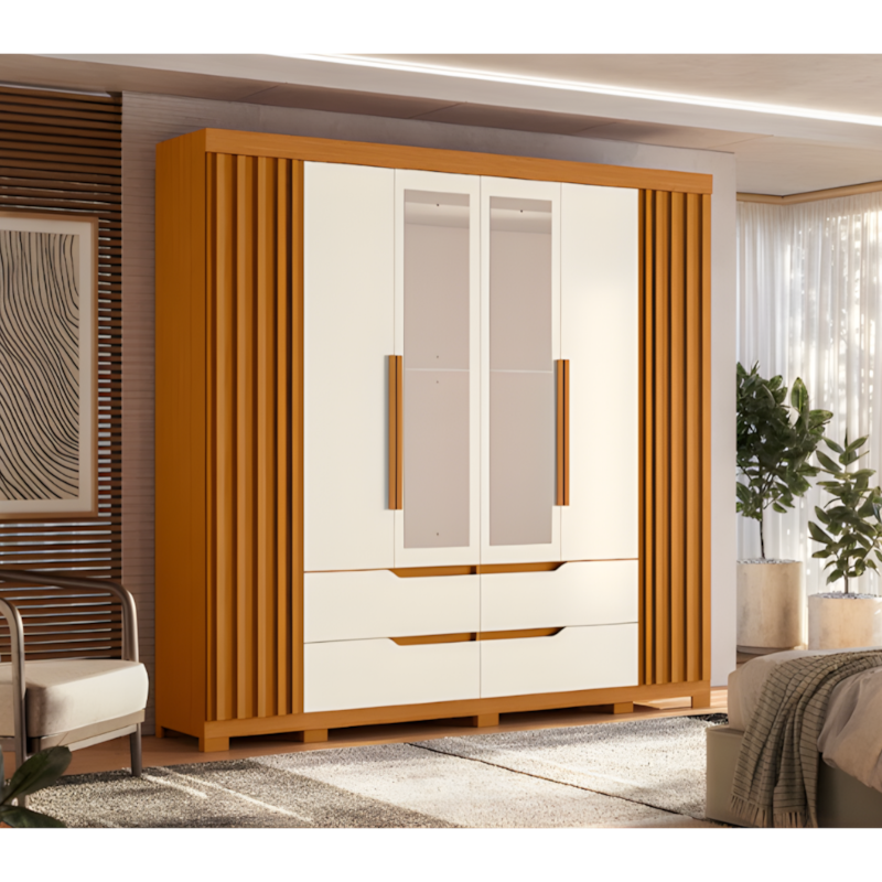 Roupeiro Albatroz Doble Casal 4 Portas 4 Gavetas com 4 Espelhos Cinamomo/Off White-e7c4c5cf-3bc8-4d6b-a0d7-f916ad594ba4