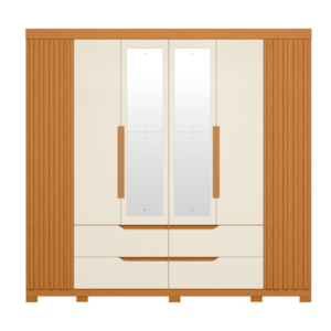 Roupeiro Albatroz Doble Casal 4 Portas 4 Gavetas com 4 Espelhos Cinamomo/Off White