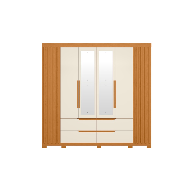 Roupeiro Albatroz Doble Casal 4 Portas 4 Gavetas com 4 Espelhos Cinamomo/Off White