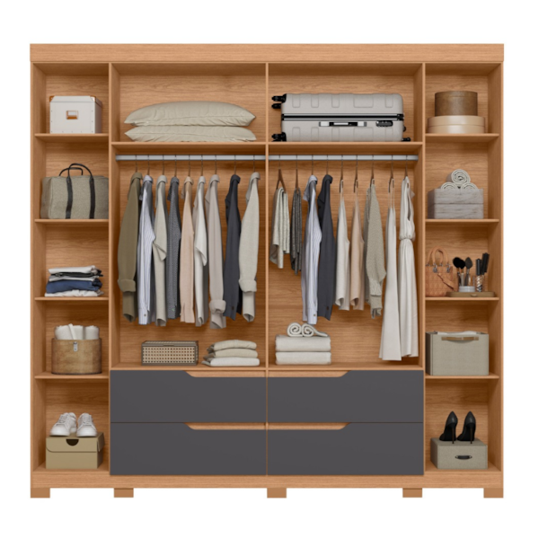 Roupeiro Albatroz Doble Casal 6 Portas 4 Gavetas Com 4 Espelhos Freijo/Titanium-b481212e-a571-4ceb-9a97-26ecf6fcee8d