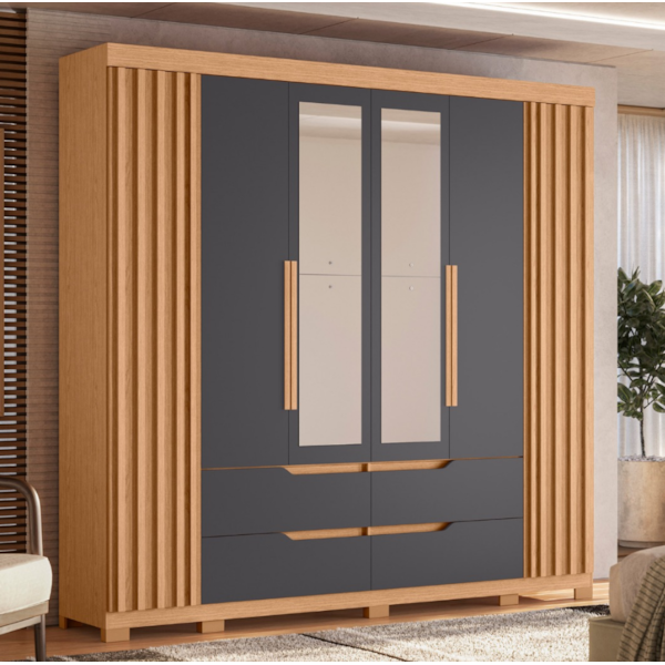 Roupeiro Albatroz Doble Casal 6 Portas 4 Gavetas Com 4 Espelhos Freijo/Titanium-cd0ba569-eac6-4654-b8ae-99cfa85c24ef