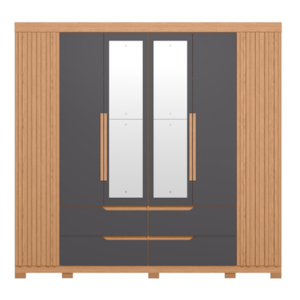 Roupeiro Albatroz Doble Casal 6 Portas 4 Gavetas Com 4 Espelhos Freijo/Titanium