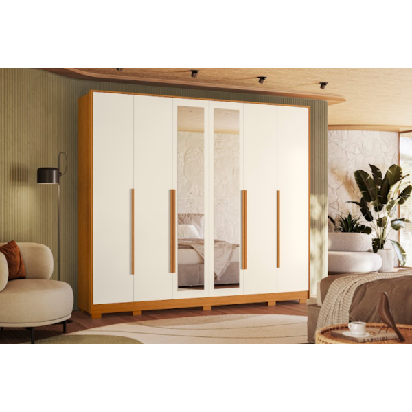 Roupeiro Albatroz Fascinio 6 Portas 6 Gavetas com 4 Espelho Cinamomo/Off White-368dda20-259f-426b-8142-35041b29f5d5