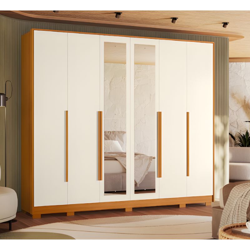 Roupeiro Albatroz Fascinio 6 Portas 6 Gavetas com 4 Espelho Cinamomo/Off White-fdbe3d33-74eb-4e8b-ada4-55807ff8b2bc